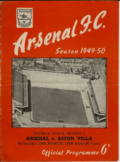 Arsenal v Aston Villa on 29 March 1950 - Football Programme