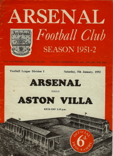 Arsenal v Aston Villa on 05 January 1952 - Football Programme