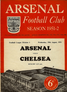Arsenal v Chelsea on 29 August 1951 - Football Programme