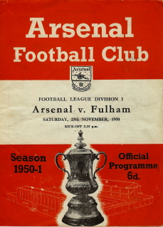 Arsenal v Fulham on 25 November 1950 - Football Programme