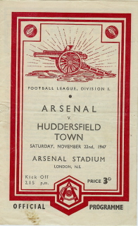 Arsenal v Huddersfield Town on 22 November 1947 - Football Programme